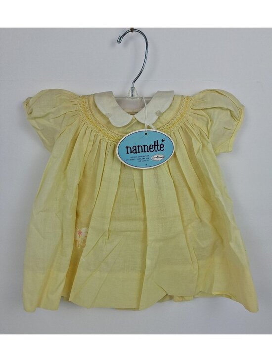 Nannette Other - VTG 1950's Nannette Yellow Baby Dress Peter Pan Collar & Embroidered Kitten Acce